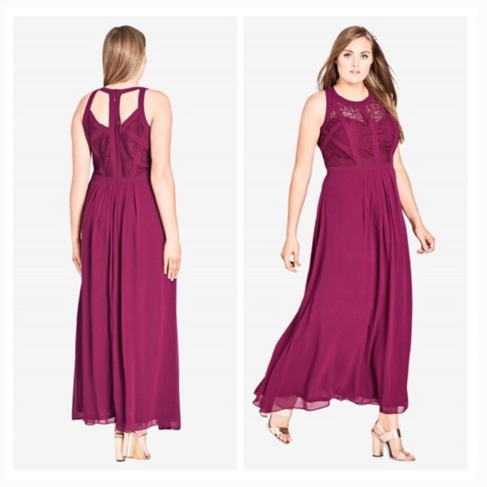 EUC CITY CHIC Mulberry Lace Panel Maxi Dress